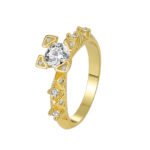 Wholesale geometric zircon ring featuring an 18k gold plated copper design with sparkling white zircons from junejewelry.com