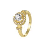 Wholesale geometric zircon ring in 18K gold plated brass – minimalist fashion jewelry for women from JuneJewelry.com.