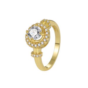 Wholesale geometric zircon ring in 18K gold plated brass – minimalist fashion jewelry for women from JuneJewelry.com.