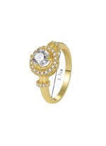 Wholesale geometric zircon ring in 18K gold plated brass – minimalist fashion jewelry for women from JuneJewelry.com.