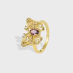 Wholesale butterfly zircon ring with 18K gold plated brass – French sweet-cool fashion jewelry from JuneJewelry.com for bulk buyers.
