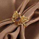 Wholesale butterfly zircon ring with 18K gold plated brass – French sweet-cool fashion jewelry from JuneJewelry.com for bulk buyers.