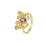 Wholesale butterfly zircon ring with 18K gold plated brass – French sweet-cool fashion jewelry from JuneJewelry.com for bulk buyers.