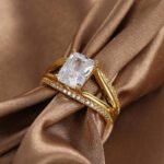 Wholesale minimalist square zircon ring for women in 18K gold plated brass – fashion jewelry from JuneJewelry.com.