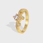 Wholesale dainty zircon ring with micro-pavé white stones in 18K gold plated brass from JuneJewelry.com – minimalist fashion jewelry for women.