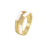 Wholesale enamel zircon ring with 18K gold plated brass and unique modern design from JuneJewelry.com – fashion jewelry for bulk orders.