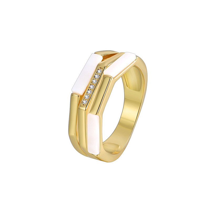 R0394 (1) Wholesale enamel zircon ring with 18K gold plated brass and unique modern design from JuneJewelry.com – fashion jewelry for bulk orders.