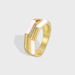 Wholesale enamel zircon ring with 18K gold plated brass and unique modern design from JuneJewelry.com – fashion jewelry for bulk orders.