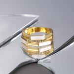 Wholesale enamel zircon ring with 18K gold plated brass and unique modern design from JuneJewelry.com – fashion jewelry for bulk orders.