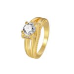 Wholesale fresh modern minimalist zircon ring for women, 18K gold plated copper with micro-pave zircons, ideal for cross-border markets from junejewelry.com