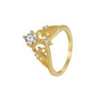 Wholesale retro crown ring for women, 18K gold plated copper with an intricate crown design from junejewelry.com