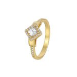 Wholesale Square Zircon Ring with micro-pavé white zircons on 18K gold plated brass from JuneJewelry.com – French style fashion jewelry for bulk orders.