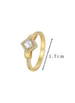 Wholesale Square Zircon Ring with micro-pavé white zircons on 18K gold plated brass from JuneJewelry.com – French style fashion jewelry for bulk orders.