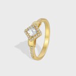 Wholesale Square Zircon Ring with micro-pavé white zircons on 18K gold plated brass from JuneJewelry.com – French style fashion jewelry for bulk orders.