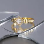 Wholesale Square Zircon Ring with micro-pavé white zircons on 18K gold plated brass from JuneJewelry.com – French style fashion jewelry for bulk orders.