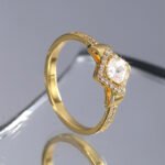Wholesale Square Zircon Ring with micro-pavé white zircons on 18K gold plated brass from JuneJewelry.com – French style fashion jewelry for bulk orders.