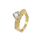 Wholesale minimalist zircon ring, 18K gold plated copper, with a sparkling zircon and unique niche design, ideal for fashion jewelry wholesale from junejewelry.com.