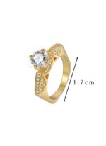 Wholesale minimalist zircon ring, 18K gold plated copper, with a sparkling zircon and unique niche design, ideal for fashion jewelry wholesale from junejewelry.com.