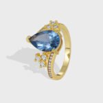 Blue teardrop zircon ring for women – 18K gold plated copper wholesale jewelry from JuneJewelry.com