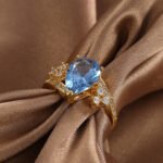 Blue teardrop zircon ring for women – 18K gold plated copper wholesale jewelry from JuneJewelry.com
