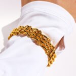 Wholesale mesh chain bracelet in 18K gold plated brass with open grid woven design from JuneJewelry.com – modern fashion jewelry for bulk orders.
