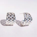 Wholesale Geometric C-Hoop Earrings in 18K gold and platinum plated brass from JuneJewelry.com – unique hollow rhombus design for bulk fashion jewelry orders with free shipping.