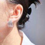 Wholesale Geometric C-Hoop Earrings in 18K gold and platinum plated brass from JuneJewelry.com – unique hollow rhombus design for bulk fashion jewelry orders with free shipping.