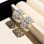 Wholesale Geometric C-Hoop Earrings in 18K gold and platinum plated brass from JuneJewelry.com – unique hollow rhombus design for bulk fashion jewelry orders with free shipping.