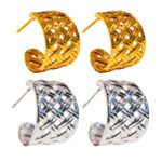 Wholesale Geometric C-Hoop Earrings in 18K gold and platinum plated brass from JuneJewelry.com – unique hollow rhombus design for bulk fashion jewelry orders with free shipping.