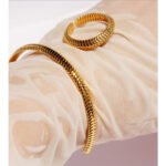 Gold snake chain jewelry set – bangle, ring, and earrings in 18K gold plated copper from JuneJewelry.com