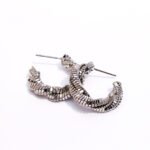 Wholesale Textured C-Hoop Earrings in 18K gold and platinum plated brass from JuneJewelry.com – unique irregular geometric design for bulk fashion jewelry orders with free shipping.