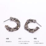 Wholesale Textured C-Hoop Earrings in 18K gold and platinum plated brass from JuneJewelry.com – unique irregular geometric design for bulk fashion jewelry orders with free shipping.