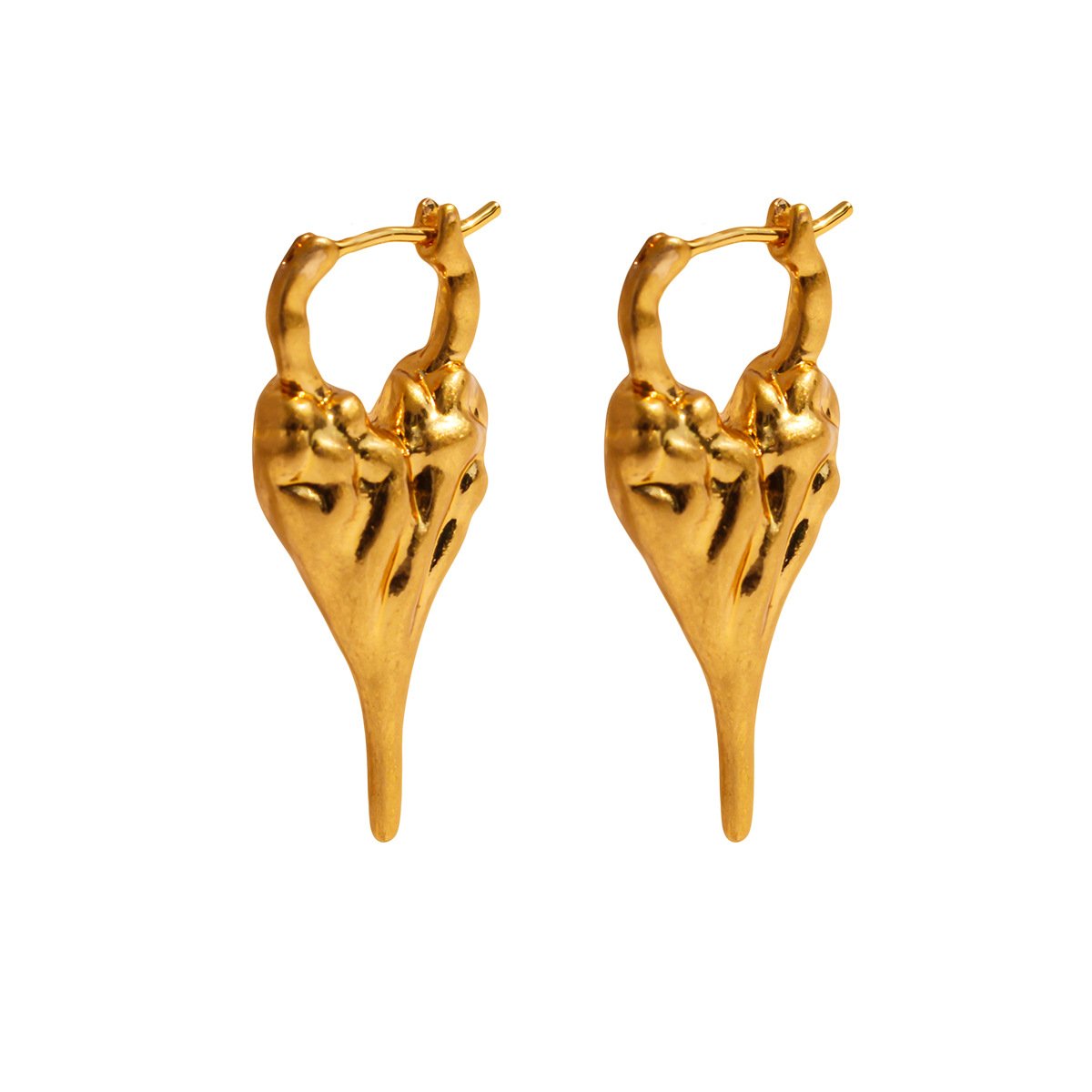 679 (5) Wholesale Hammered Heart Earrings in 18K gold plated brass from JuneJewelry.com – unique hammered texture, perfect for bulk fashion jewelry orders with free shipping.