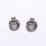 Wholesale Bold Earrings, copper material, with a unique double-ring chain knot geometric design, available in 18K gold or platinum plating, ideal for fashion jewelry wholesale from junejewelry.com.