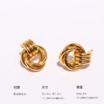 Wholesale Bold Earrings, copper material, with a unique double-ring chain knot geometric design, available in 18K gold or platinum plating, ideal for fashion jewelry wholesale from junejewelry.com.