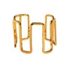 Wholesale geometric open bracelet in bold spiral hollow design, 18K gold or platinum plated brass cuff from JuneJewelry.com – cross-border statement jewelry.