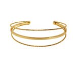 Wholesale geometric cuff bracelet with triple twisted layers, minimalist open bangle in 18K gold or platinum plating from JuneJewelry.com – bulk fashion accessory.