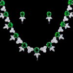 Wholesale platinum plated crystal necklace and earring set on a copper base from JuneJewelry.com – sparkling bridal and party jewelry for bulk purchase.