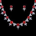 Wholesale platinum plated crystal necklace and earring set on a copper base from JuneJewelry.com – sparkling bridal and party jewelry for bulk purchase.