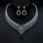 Wholesale platinum plated brass jewelry set with cubic zirconia teardrops – necklace & earrings for boutique resale at JuneJewelry.com.