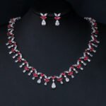Wholesale teardrop CZ necklace and earring set with sparkling cubic zirconia stones, perfect for bridal and formal events, from JuneJewelry.com.