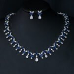 Wholesale teardrop CZ necklace and earring set with sparkling cubic zirconia stones, perfect for bridal and formal events, from JuneJewelry.com.