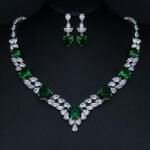 Wholesale heart design cubic zirconia jewelry set with platinum plated brass necklace and earrings from JuneJewelry.com – romantic fashion jewelry for bulk orders.