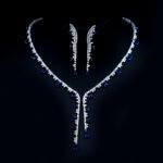 Wholesale dainty pear CZ necklace and stud earring set from JuneJewelry.com – elegant and high-quality fashion jewelry for bulk orders.