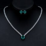 Wholesale platinum plated CZ necklace and earring set with pear-shaped stones from JuneJewelry.com – high quality, affordable fashion jewelry for bulk orders.