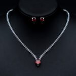 Wholesale platinum plated CZ necklace and earring set with pear-shaped stones from JuneJewelry.com – high quality, affordable fashion jewelry for bulk orders.