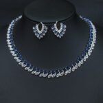 Wholesale marquise leaf necklace and earring set with platinum plating from JuneJewelry.com – elegant copper fashion jewelry for bulk orders.