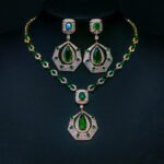 Wholesale platinum plated necklace and earring set with unique cubic zirconia design from JuneJewelry.com – high-quality, factory-price fashion jewelry.