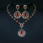 Wholesale platinum plated necklace and earring set with unique cubic zirconia design from JuneJewelry.com – high-quality, factory-price fashion jewelry.