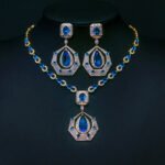 Wholesale platinum plated necklace and earring set with unique cubic zirconia design from JuneJewelry.com – high-quality, factory-price fashion jewelry.